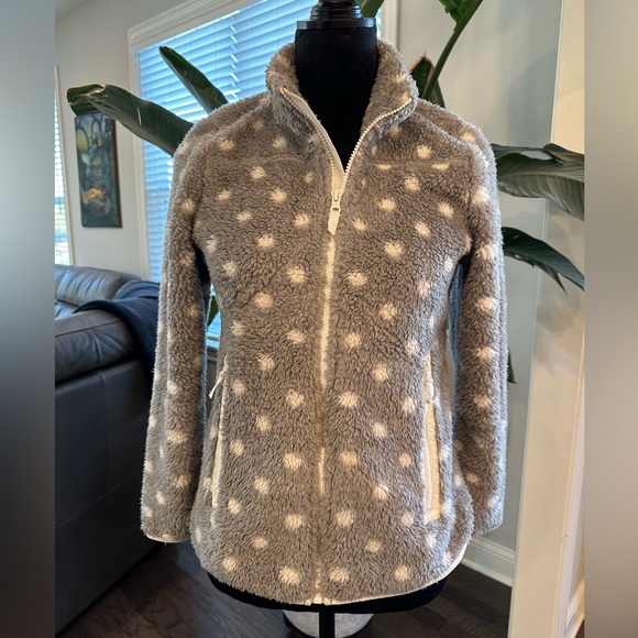 Talbots Gray Polka Dot Sherpa Jacket, Size SP Women - Picture 3 of 10